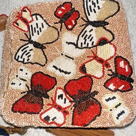 Moyna Colorful Beaded Butterfly Pattern Crossbody(very long strap) Purse Bag - Picture 14 of 14